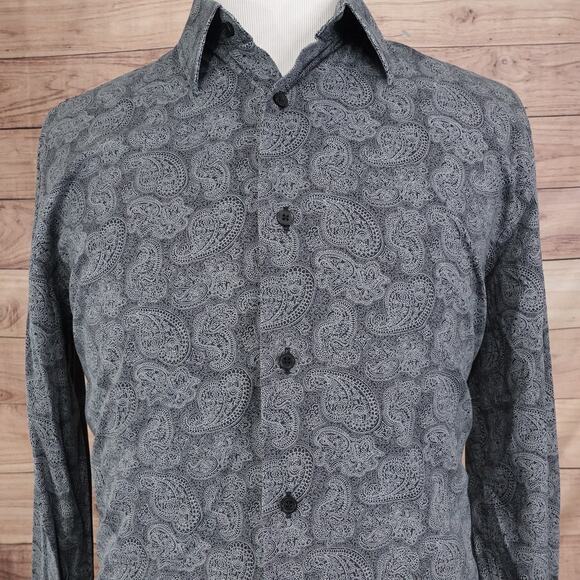 Express 1MX Shirt Mens XL Gray Paisley Stretch Cotton Modern Fit Button Up - A3 - Picture 1 of 9